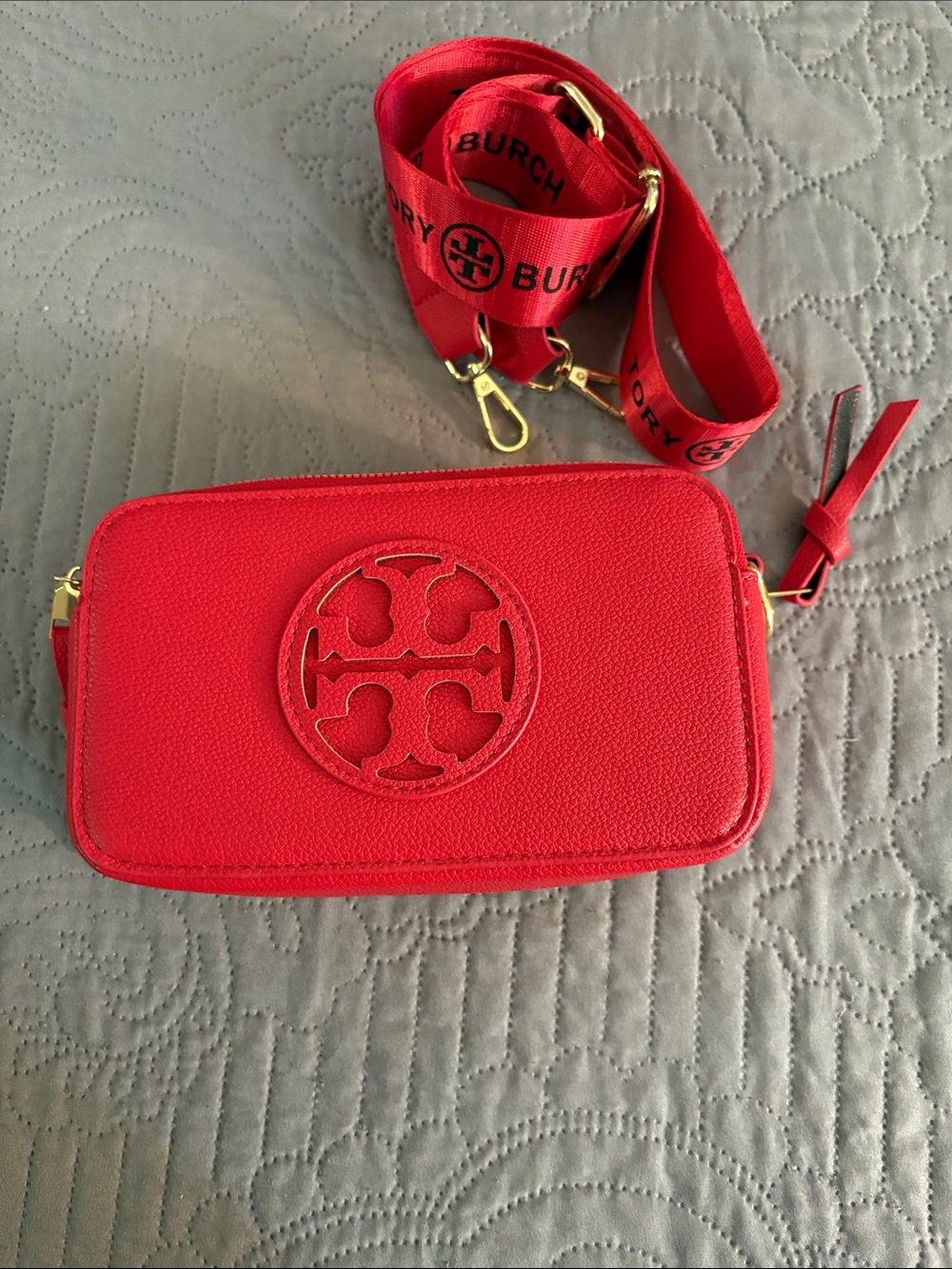 TB  Scarlet Red Logo Crossbody with Branded Strap